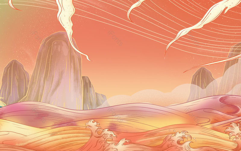 中国风国潮插画山水山脉装饰背景,插画/手绘图,插画/手绘图库,插画/手绘图下载,插画/手绘